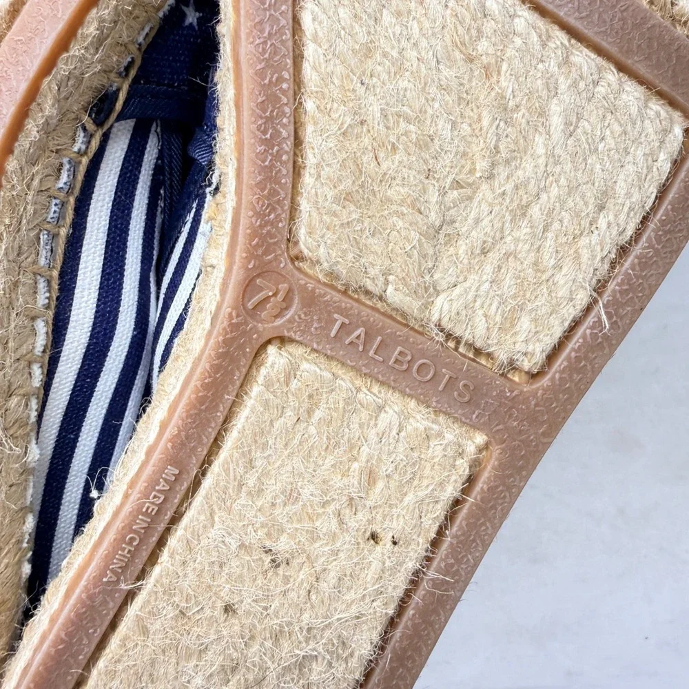 Talbots Espadrilles Blue White 7.5M Stars Stripes Americana Slip On Flat‎ Shoes